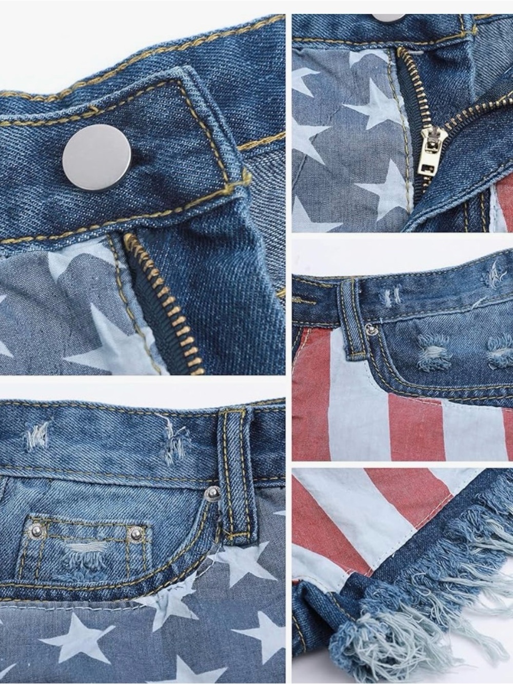 Stars & Stripes Distressed Denim Jean Shorts